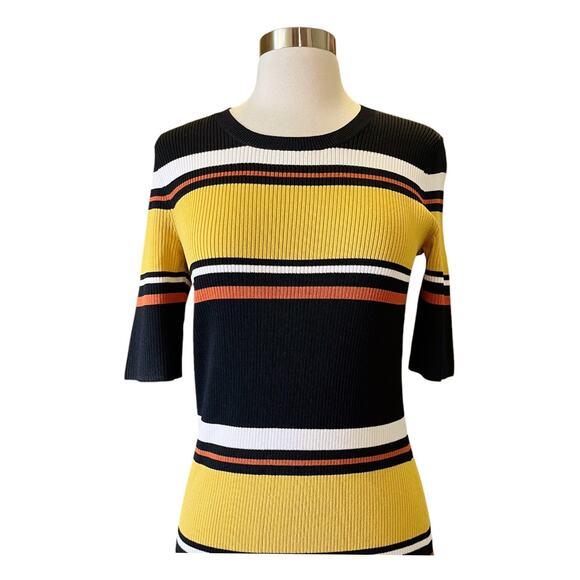 INTERMIX Wyatt Rib Knit Dress Striped Sweater Midi Half Sleeves Crew Medium EUC - Picture 5 of 15
